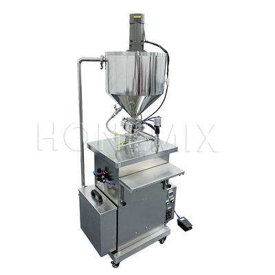 Verwarmde vulmachine voor het vullen van cosmetische wassen, flessen met room, flessen met mixer