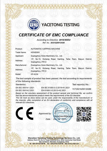 China Guangzhou Hone Machinery Co., Ltd. certificaten