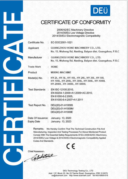 China Guangzhou Hone Machinery Co., Ltd. certificaten