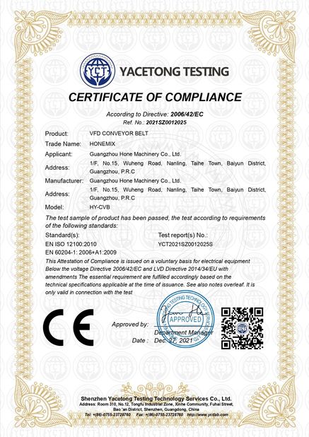 China Guangzhou Hone Machinery Co., Ltd. certificaten